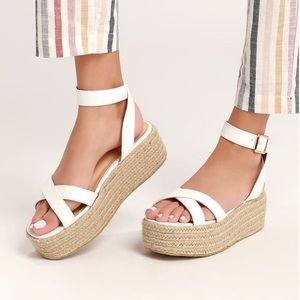 Lulu’s Cobi White Espadrille Platform Sandals